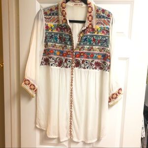 Johnny Was Embroidered Yolk long blouse